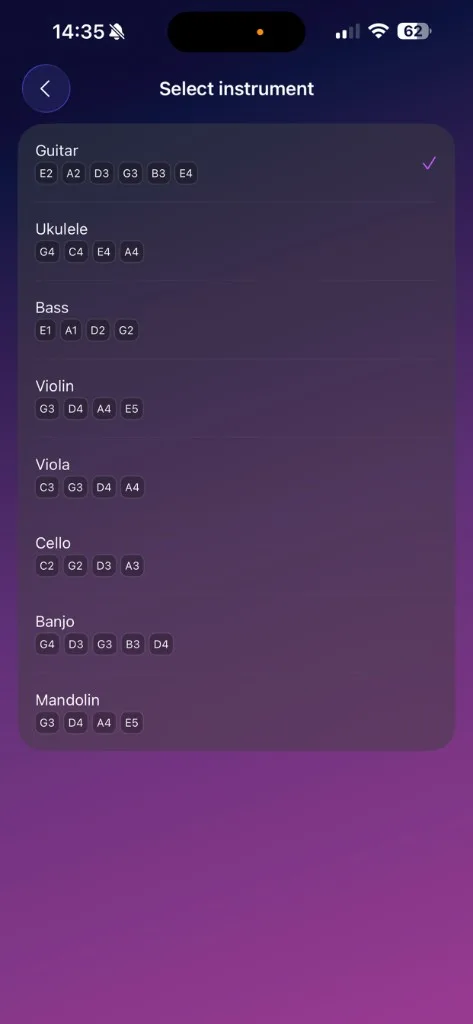 ClearTuner instrument tuning modes screenshot